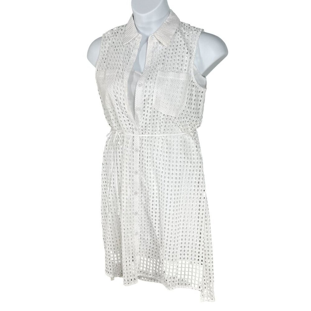 Reed NEW Women M Novelty White Eyelet Shirt Dress Button Up Preppy Cottagecore - Picture 4 of 16